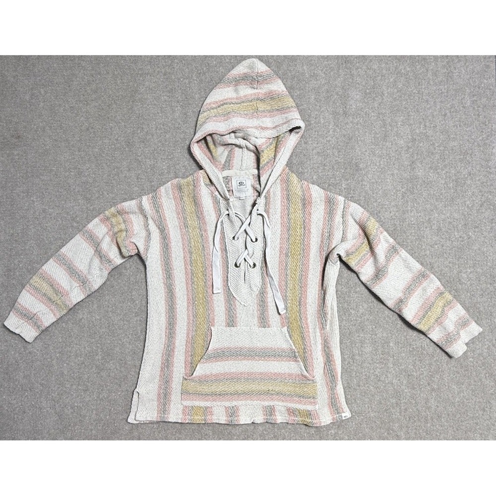 RipCurl Baja Hoodie Poncho Stripe Surf Beach Large Summer Festival Boho Y2K